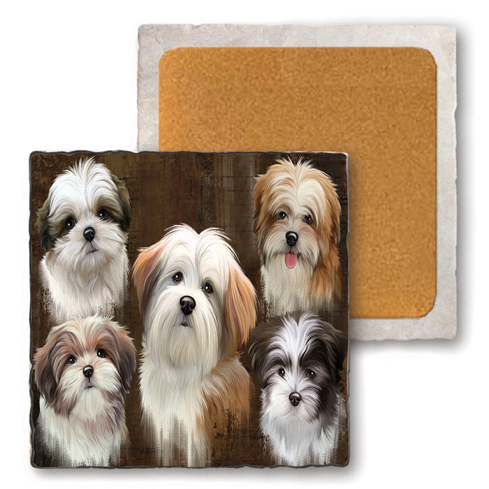 Rustic 5 Malti Tzu Dog Set of 4 Natural Stone Marble Tile Coasters MCST49140