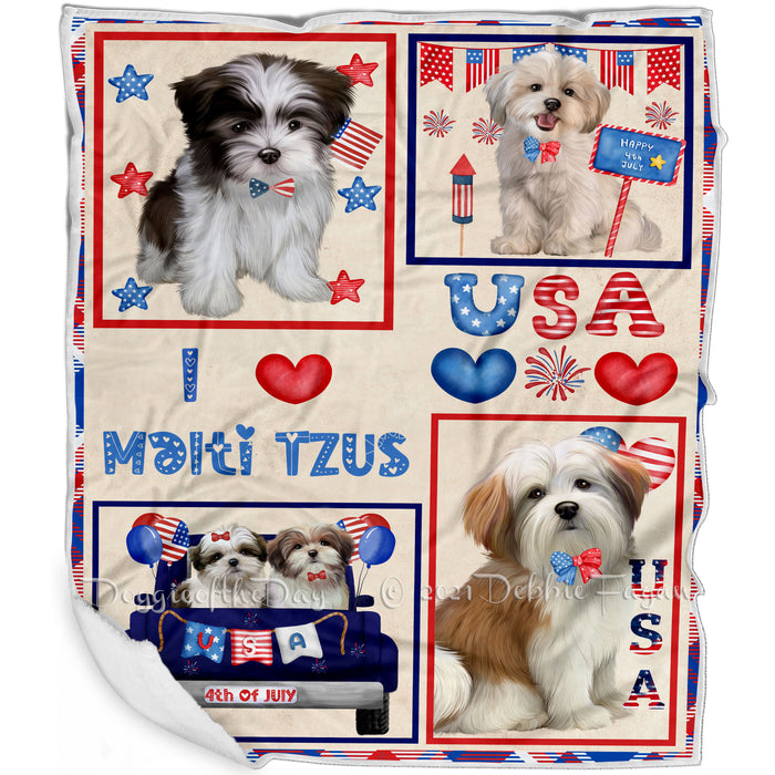 4th of July Independence Day I Love USA Malti Tzu Dogs Blanket BLNKT143520