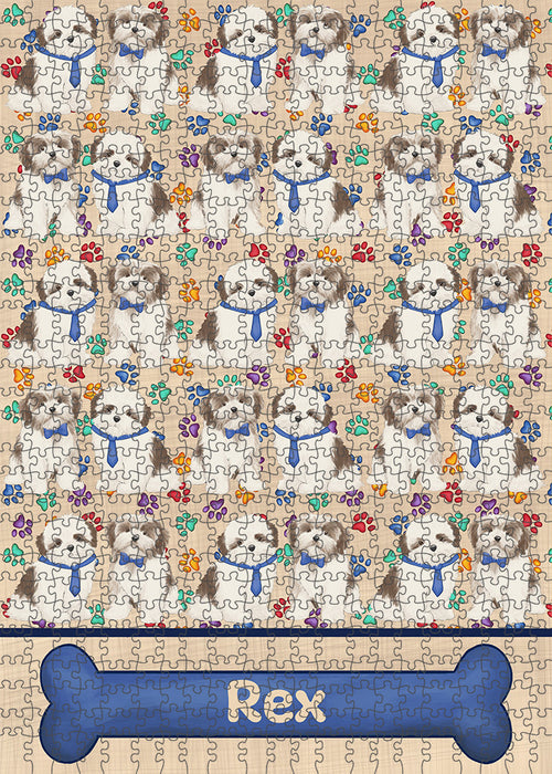 Rainbow Paw Print Malti Tzu Dogs Puzzle with Photo Tin PUZL97876