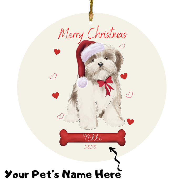 Personalized Merry Christmas  Malti Tzu Dog Christmas Tree Round Flat Ornament RBPOR58980