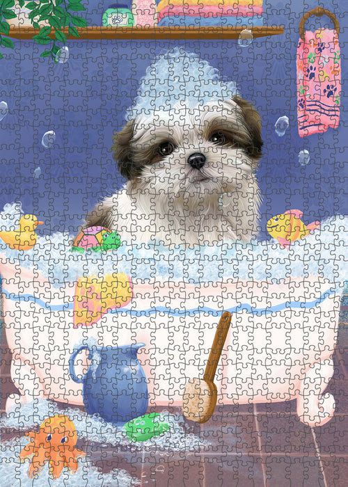 Rub A Dub Dog In A Tub Malti Tzu Dog Portrait Jigsaw Puzzle for Adults Animal Interlocking Puzzle Game Unique Gift for Dog Lover's with Metal Tin Box PZL310