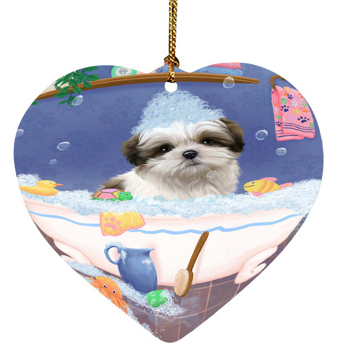 Rub A Dub Dog In A Tub Malti Tzu Dog Heart Christmas Ornament HPORA58638