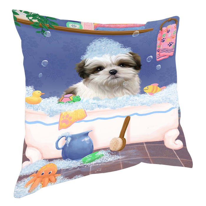 Rub A Dub Dog In A Tub Malti Tzu Dog Pillow with Top Quality High-Resolution Images - Ultra Soft Pet Pillows for Sleeping - Reversible & Comfort - Ideal Gift for Dog Lover - Cushion for Sofa Couch Bed - 100% Polyester, PILA90649