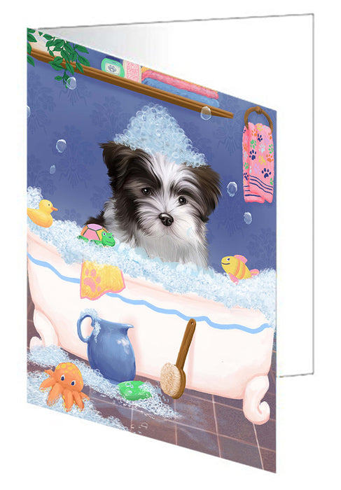 Rub A Dub Dog In A Tub Malti Tzu Dog Handmade Artwork Assorted Pets Greeting Cards and Note Cards with Envelopes for All Occasions and Holiday Seasons GCD79511