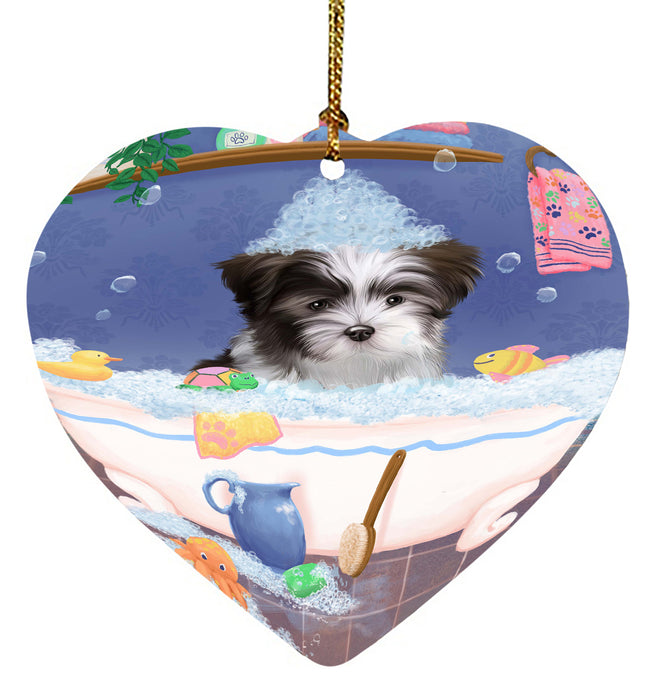 Rub A Dub Dog In A Tub Malti Tzu Dog Heart Christmas Ornament HPORA58639