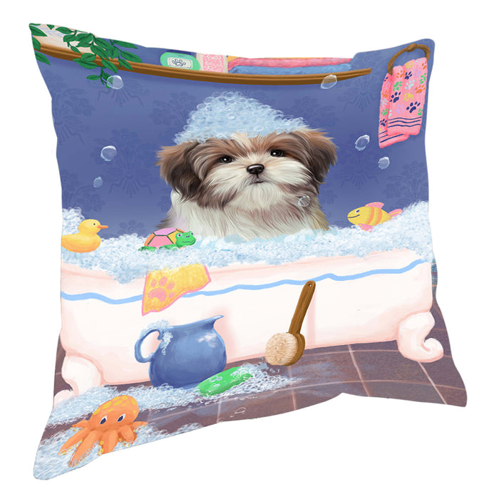 Rub A Dub Dog In A Tub Malti Tzu Dog Pillow with Top Quality High-Resolution Images - Ultra Soft Pet Pillows for Sleeping - Reversible & Comfort - Ideal Gift for Dog Lover - Cushion for Sofa Couch Bed - 100% Polyester, PILA90655
