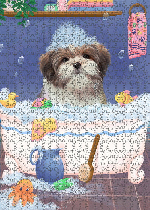 Rub A Dub Dog In A Tub Malti Tzu Dog Portrait Jigsaw Puzzle for Adults Animal Interlocking Puzzle Game Unique Gift for Dog Lover's with Metal Tin Box PZL312