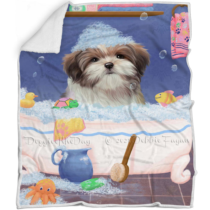 Rub A Dub Dog In A Tub Malti Tzu Dog Blanket BLNKT143109