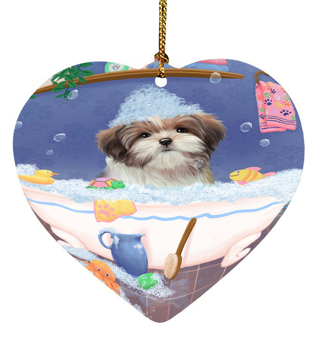 Rub A Dub Dog In A Tub Malti Tzu Dog Heart Christmas Ornament HPORA58640
