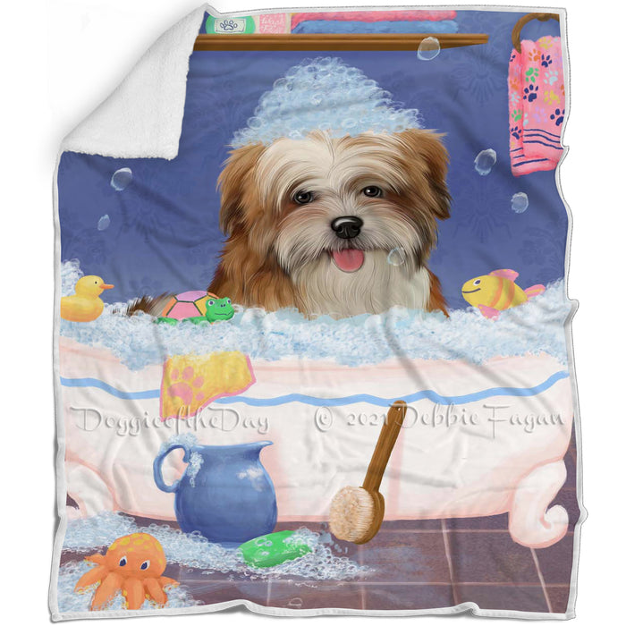 Rub A Dub Dog In A Tub Malti Tzu Dog Blanket BLNKT143110