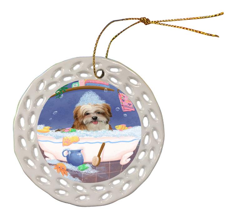 Rub A Dub Dog In A Tub Malti Tzu Dog Doily Ornament DPOR58292