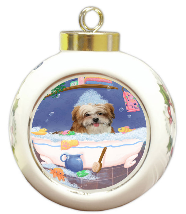 Rub A Dub Dog In A Tub Malti Tzu Dog Round Ball Christmas Ornament RBPOR58625