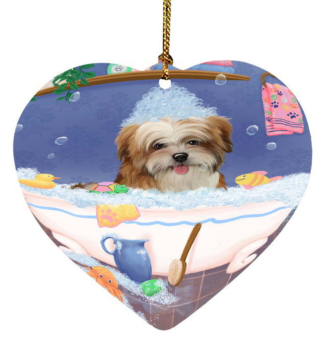 Rub A Dub Dog In A Tub Malti Tzu Dog Heart Christmas Ornament HPORA58641