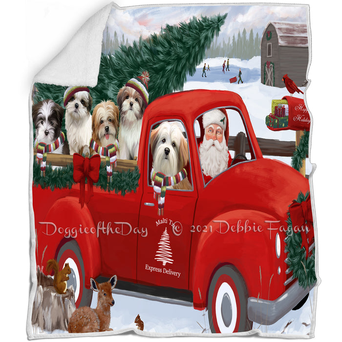 Christmas Santa Express Delivery Red Truck Malti Tzus Dog Family Blanket BLNKT112818