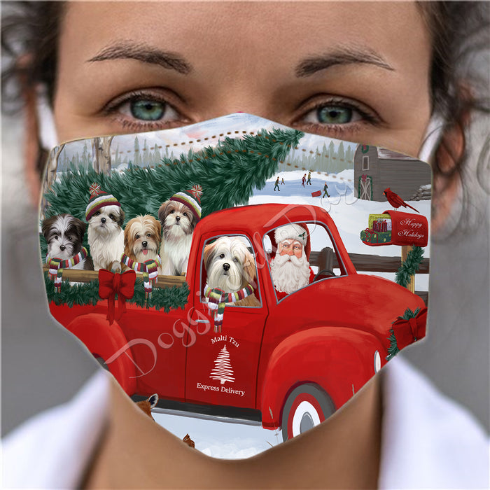 Christmas Santa Express Delivery Red Truck Malti Tzu Dogs Face Mask FM48456