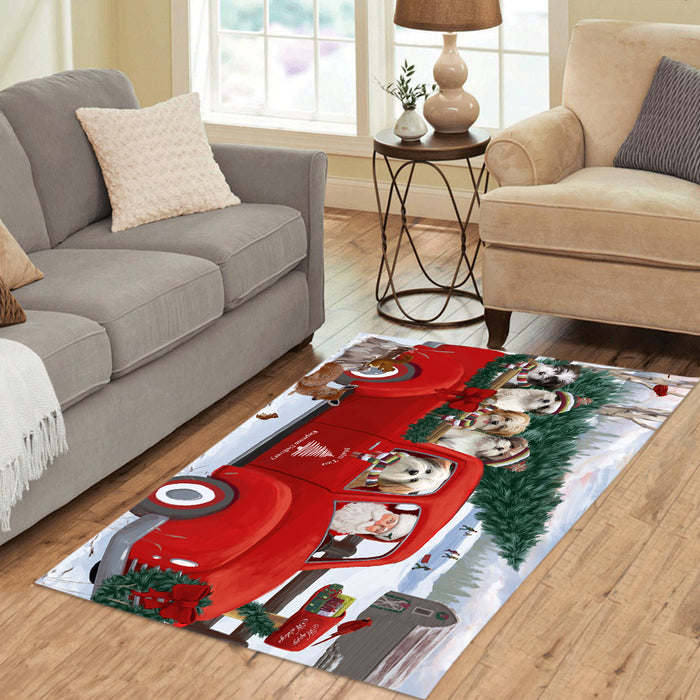 Christmas Santa Express Delivery Red Truck Malti Tzu Dogs Area Rug