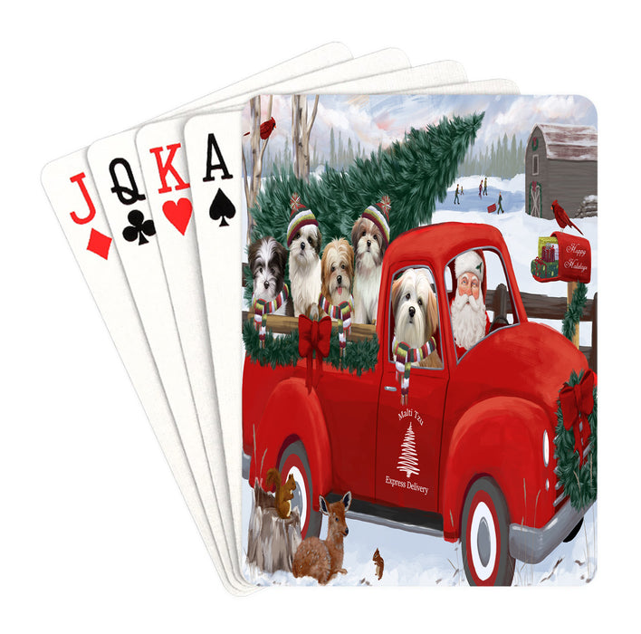 Christmas Santa Express Delivery Red Truck Malti Tzu Dogs Playing Card Decks