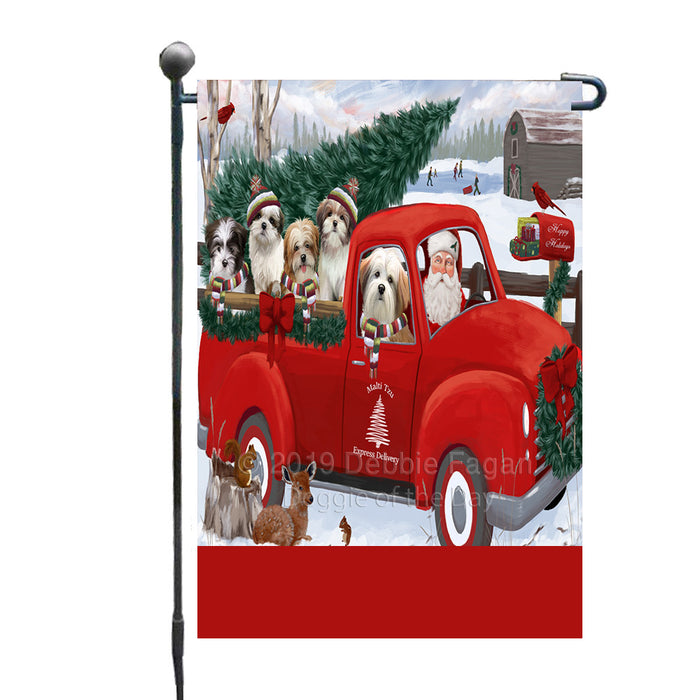 Personalized Christmas Santa Red Truck Express Delivery Malti Tzu Dogs Custom Garden Flags GFLG-DOTD-A57666