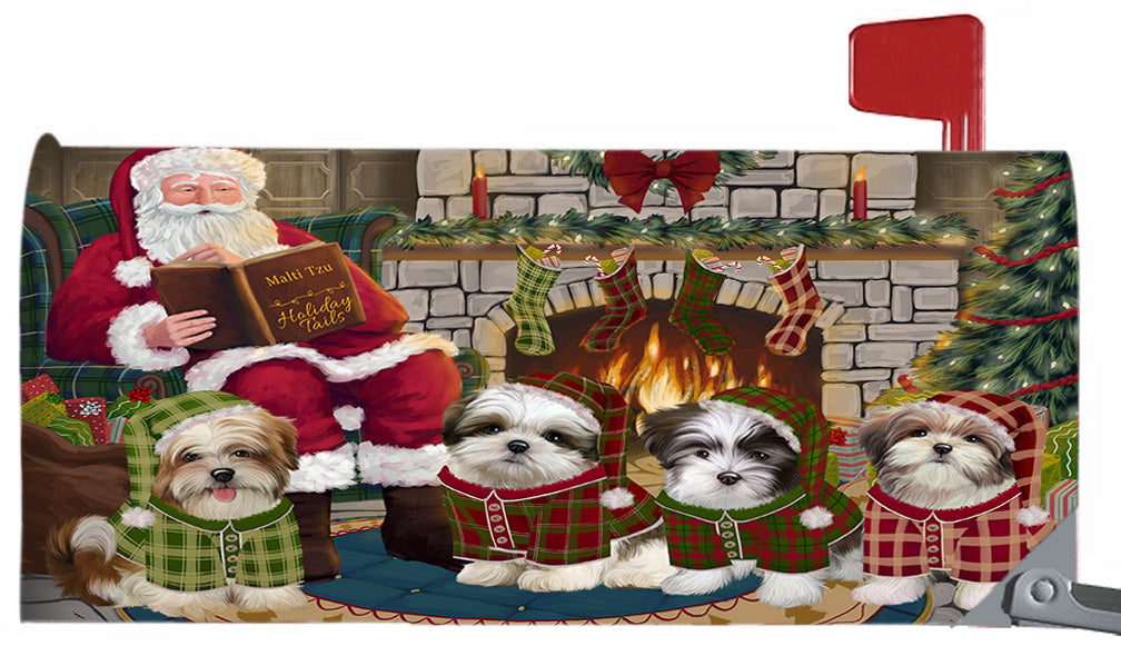 Christmas Cozy Holiday Fire Tails Malti Tzu Dogs 6.5 x 19 Inches Magnetic Mailbox Cover Post Box Cover Wraps Garden Yard Décor MBC48917