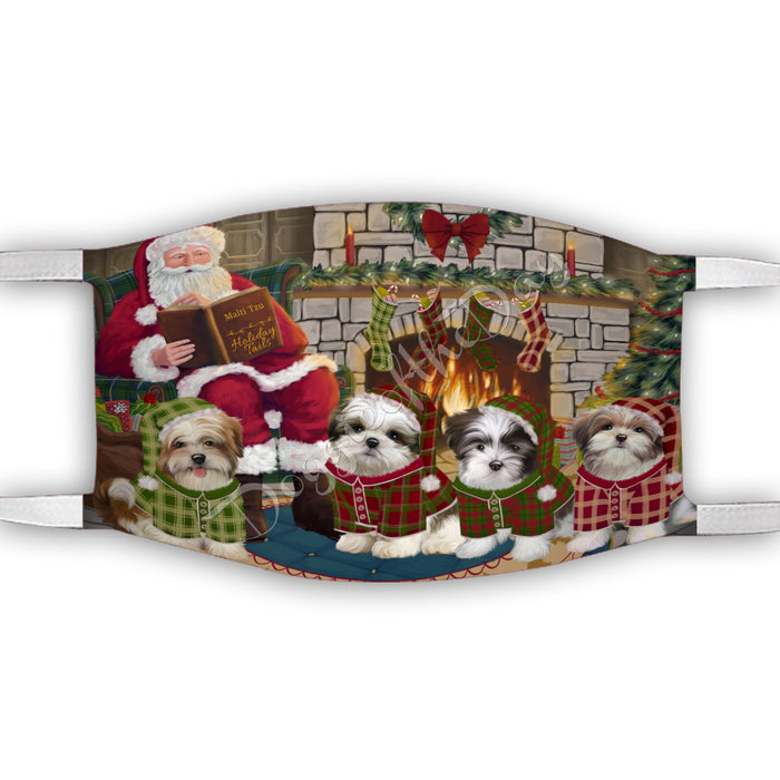 Christmas Cozy Holiday Fire Tails Malti Tzu Dogs Face Mask FM48650