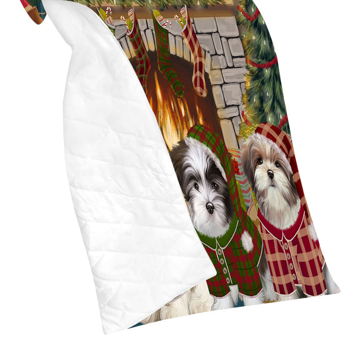 Christmas Cozy Holiday Fire Tails Malti Tzu Dogs Quilt