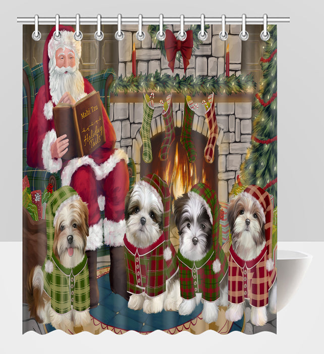Christmas Cozy Holiday Fire Tails Malti Tzu Dogs Shower Curtain