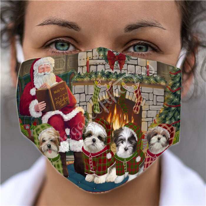 Christmas Cozy Holiday Fire Tails Malti Tzu Dogs Face Mask FM48650