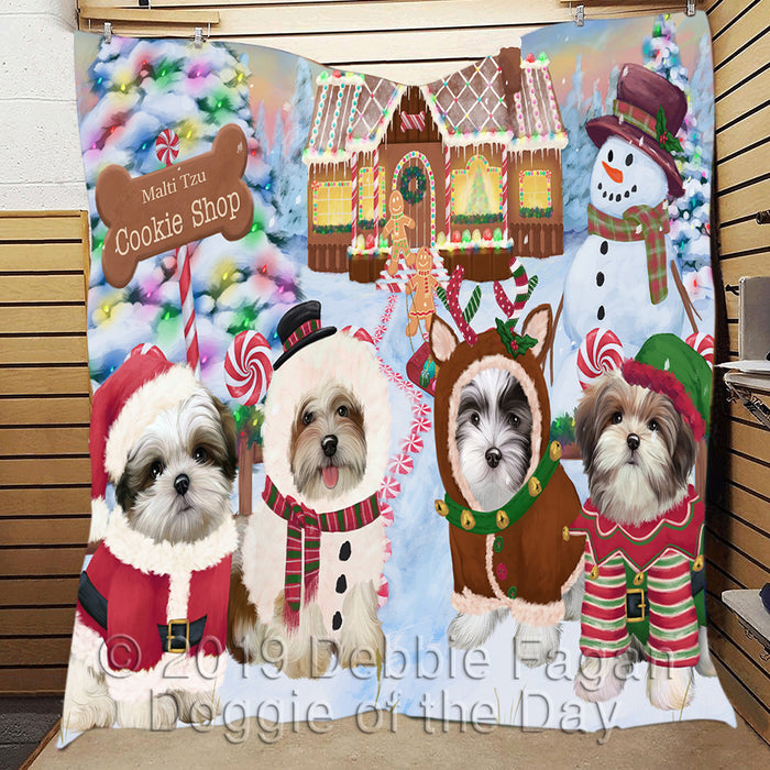Holiday Gingerbread Cookie Malti Tzu Dogs Quilt