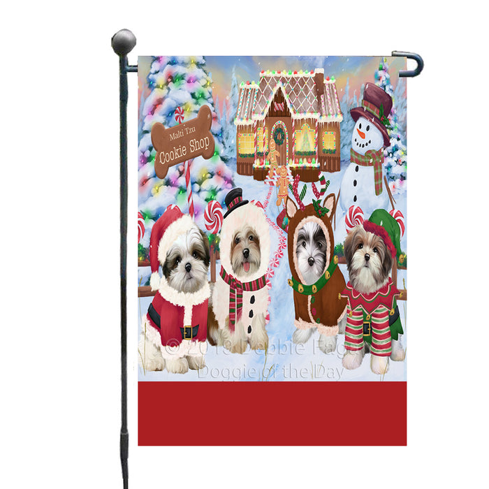 Personalized Holiday Gingerbread Cookie Shop Malti Tzu Dogs Custom Garden Flags GFLG-DOTD-A59219