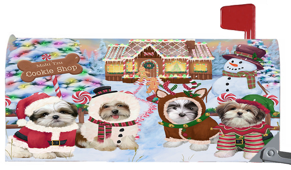 Christmas Holiday Gingerbread Cookie Shop Malti Tzu Dogs 6.5 x 19 Inches Magnetic Mailbox Cover Post Box Cover Wraps Garden Yard Décor MBC49006