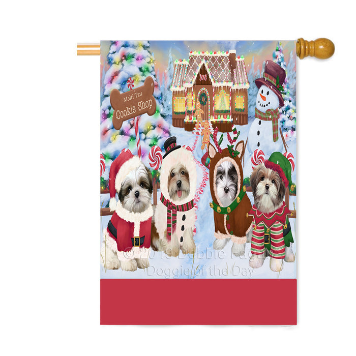 Personalized Holiday Gingerbread Cookie Shop Malti Tzu Dogs Custom House Flag FLG-DOTD-A59275
