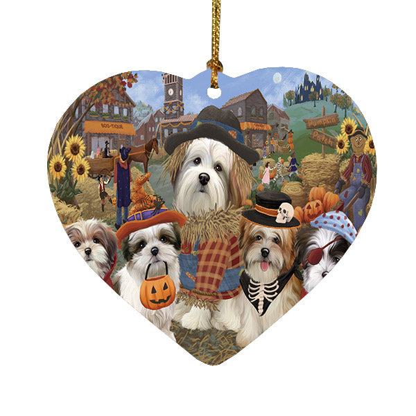Halloween 'Round Town Malti Tzu Dogs Heart Christmas Ornament HPOR57511