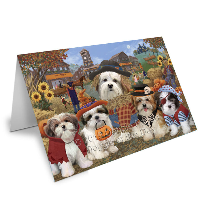 Halloween 'Round Town Malti Tzu Dogs Handmade Artwork Assorted Pets Greeting Cards and Note Cards with Envelopes for All Occasions and Holiday Seasons GCD77879