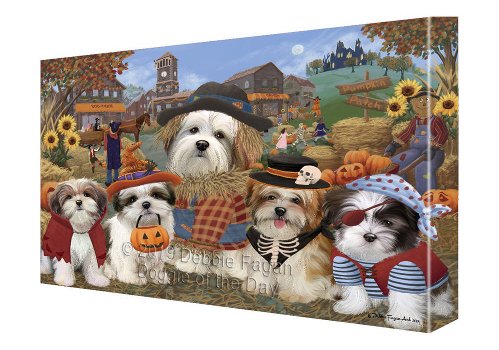 Halloween 'Round Town And Fall Pumpkin Scarecrow Both Malti Tzu Dogs Canvas Print Wall Art Décor CVS139688