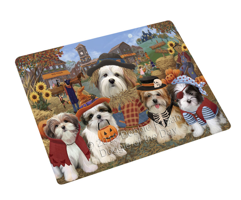 Halloween 'Round Town And Fall Pumpkin Scarecrow Both Malti Tzu Dogs Large Refrigerator / Dishwasher Magnet RMAG104496