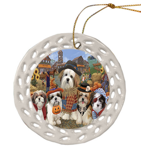 Halloween 'Round Town Malti Tzu Dogs Ceramic Doily Ornament DPOR57511
