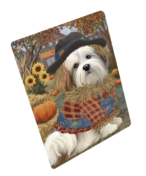 Halloween 'Round Town And Fall Pumpkin Scarecrow Both Malti Tzu Dogs Large Refrigerator / Dishwasher Magnet RMAG104862