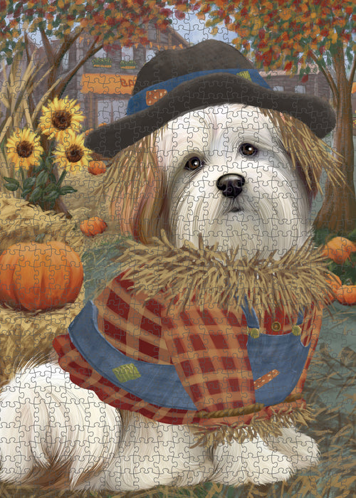 Halloween 'Round Town And Fall Pumpkin Scarecrow Both Malti Tzu Dogs Puzzle  PUZL96596