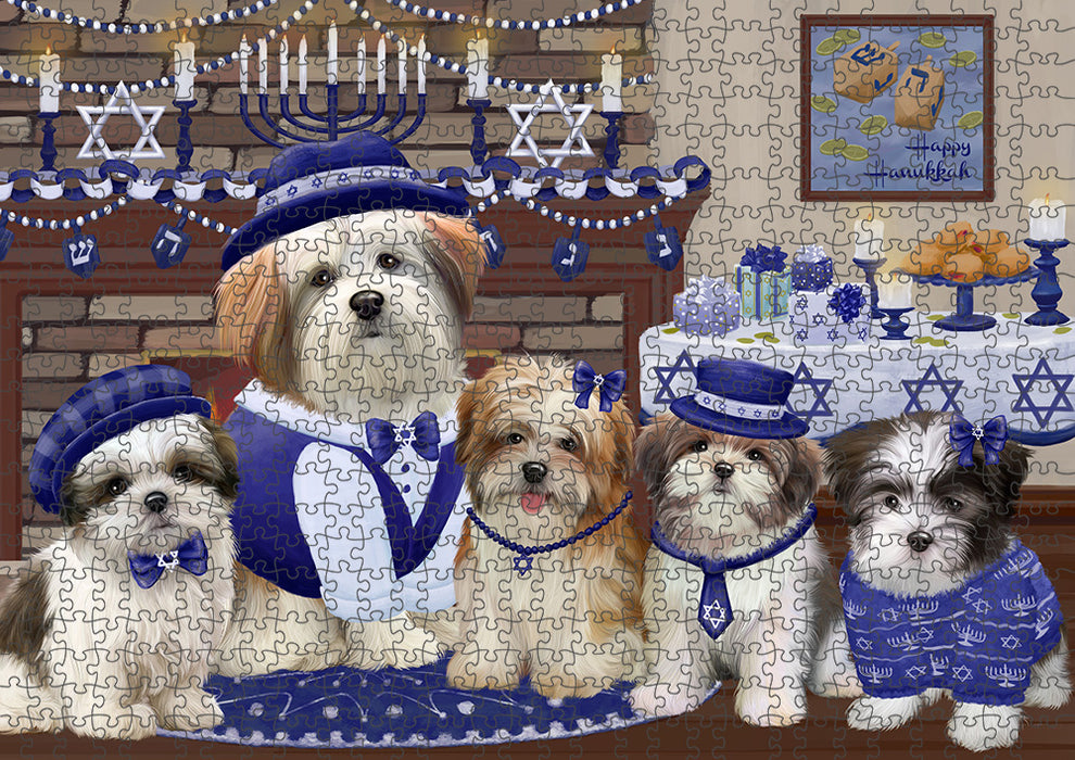 Happy Hanukkah Malti Tzu Dogs Portrait Jigsaw Puzzle for Adults Animal Interlocking Puzzle Game Unique Gift for Dog Lover's with Metal Tin Box