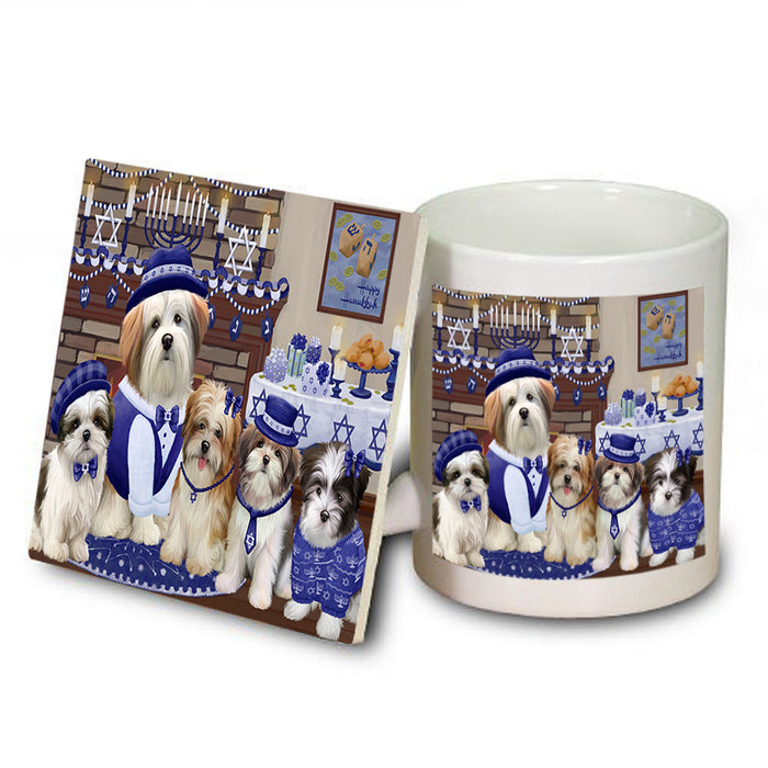 Happy Hanukkah Family Malti Tzu Dogs Mug and Coaster Set MUC57263