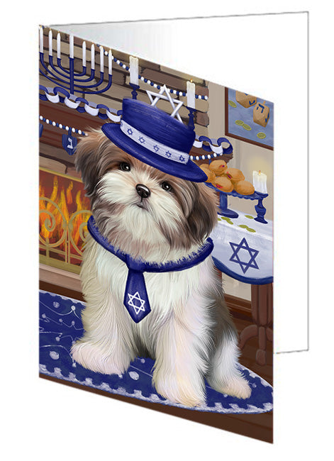 Happy Hanukkah  Malti Tzu Dogs Handmade Artwork Assorted Pets Greeting Cards and Note Cards with Envelopes for All Occasions and Holiday Seasons GCD79766