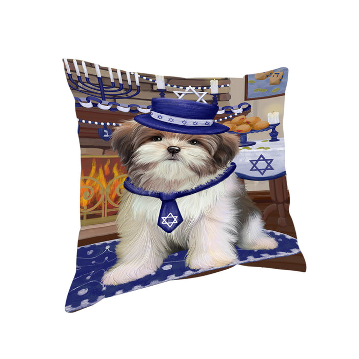 Happy Hanukkah Malti Tzu Dogs Pillow with Top Quality High-Resolution Images - Ultra Soft Pet Pillows for Sleeping - Reversible & Comfort - Ideal Gift for Dog Lover - Cushion for Sofa Couch Bed - 100% Polyester