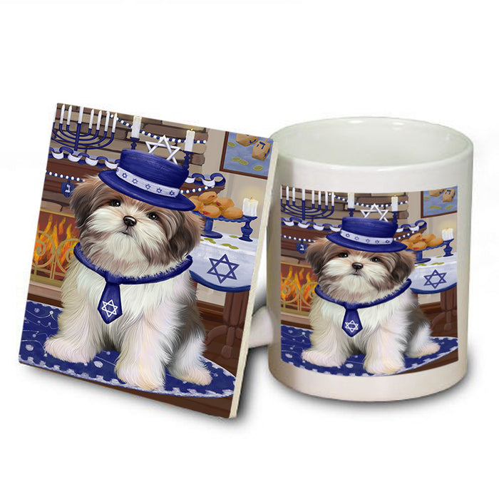 Happy Hanukkah Malti Tzu Dogs Mug and Coaster Set MUC57476