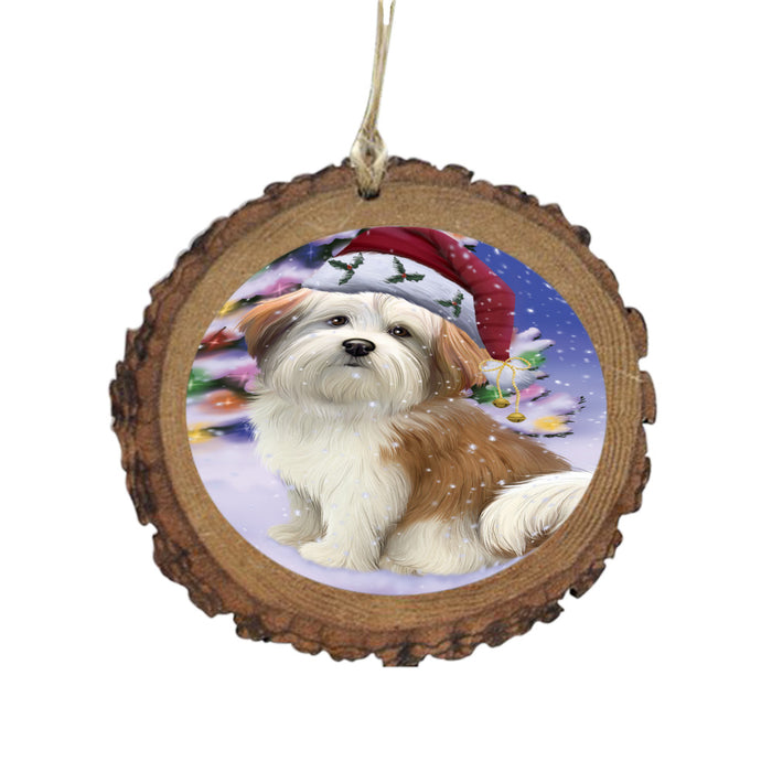 Winterland Wonderland Malti Tzu Dog In Christmas Holiday Scenic Background Wooden Christmas Ornament WOR49606