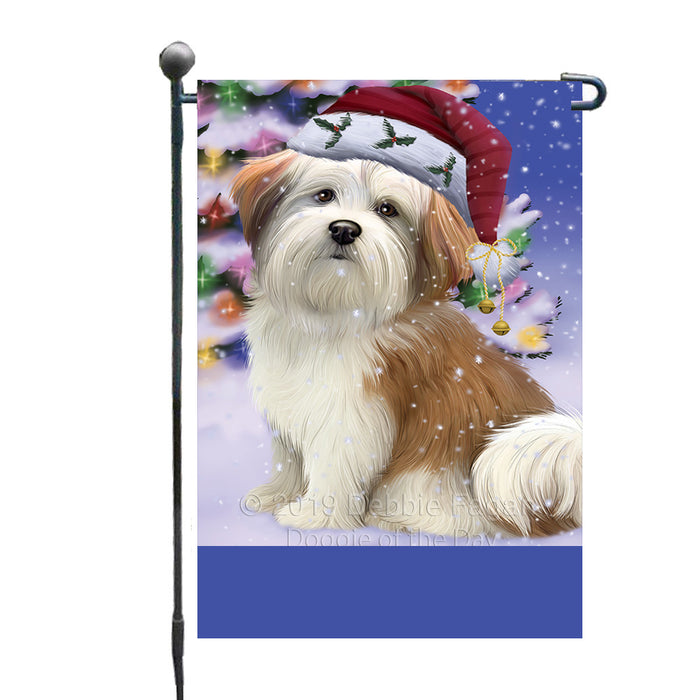 Personalized Winterland Wonderland Malti Tzu Dog In Christmas Holiday Scenic Background Custom Garden Flags GFLG-DOTD-A61344