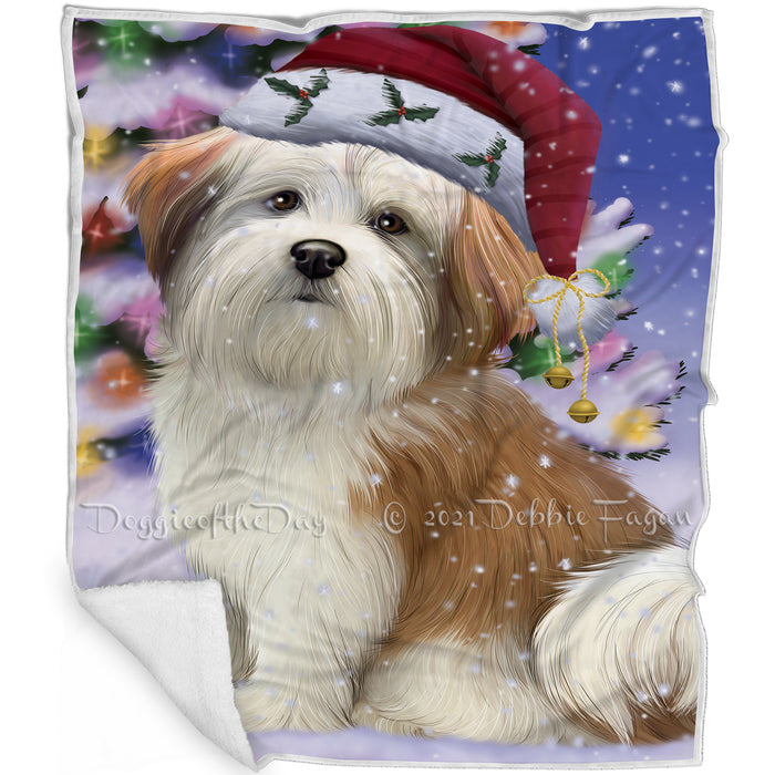 Winterland Wonderland Malti Tzu Dog In Christmas Holiday Scenic Background Blanket BLNKT101271
