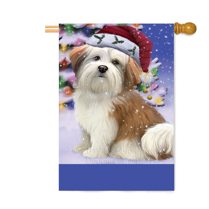 Personalized Winterland Wonderland Malti Tzu Dog In Christmas Holiday Scenic Background Custom House Flag FLG-DOTD-A61400