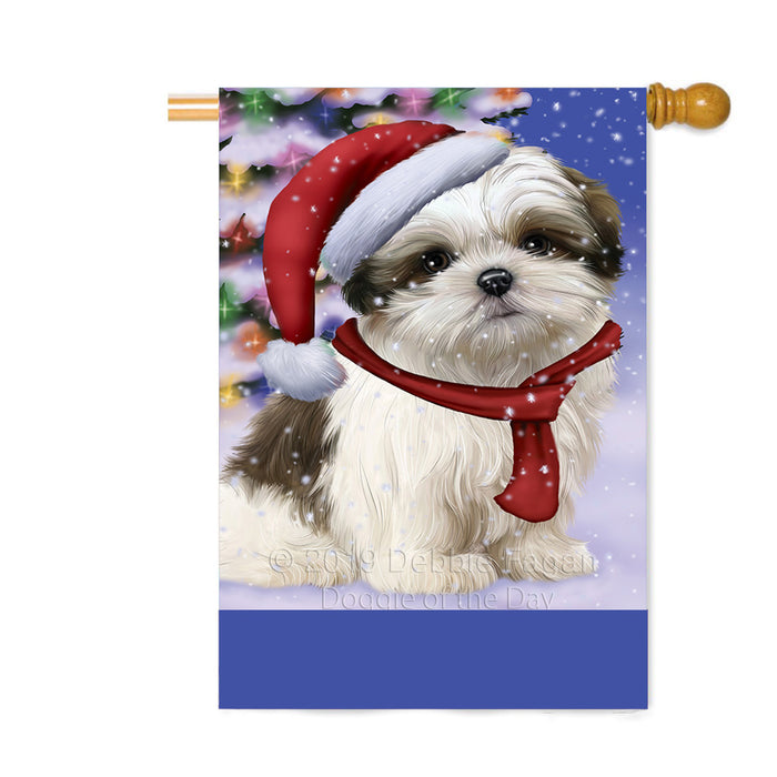 Personalized Winterland Wonderland Malti Tzu Dog In Christmas Holiday Scenic Background Custom House Flag FLG-DOTD-A61401