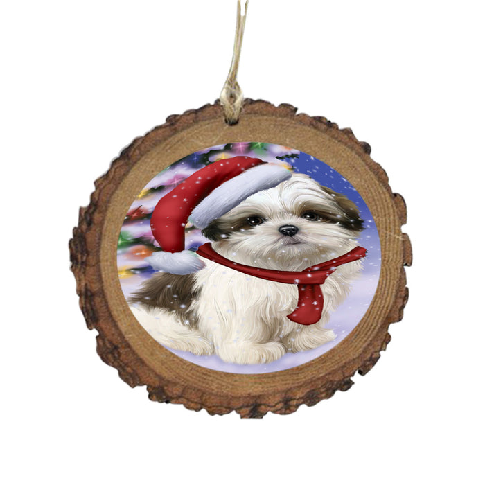 Winterland Wonderland Malti Tzu Dog In Christmas Holiday Scenic Background Wooden Christmas Ornament WOR49607