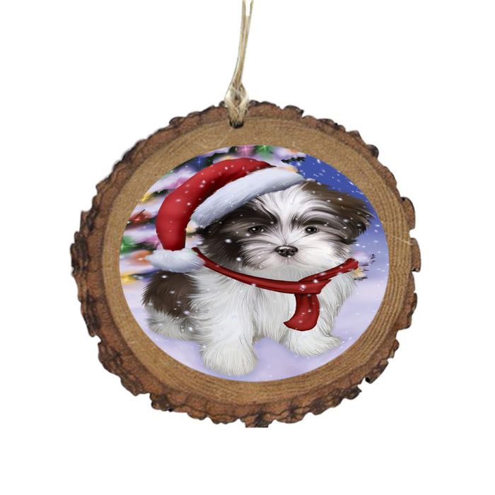 Winterland Wonderland Malti Tzu Dog In Christmas Holiday Scenic Background Wooden Christmas Ornament WOR49608